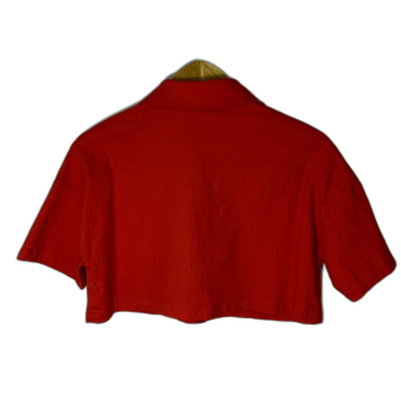Idem Ditto NWOT Orange Linen Blend Cropped Button-Front SS Collared Shirt Size M - Picture 6 of 10